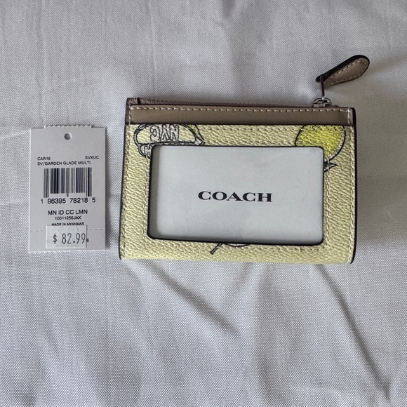 Coach Mini Skinny ID Card Case Wallet Keychain in Lemon Print - Picture 3 of 7